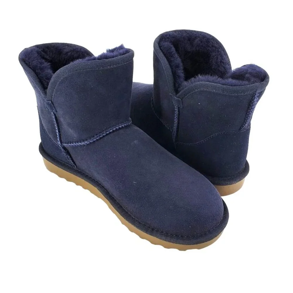 Kirkland 6 Real Fur Boots Shearling Sheepskin Suede Scalloped Fold over Shoes